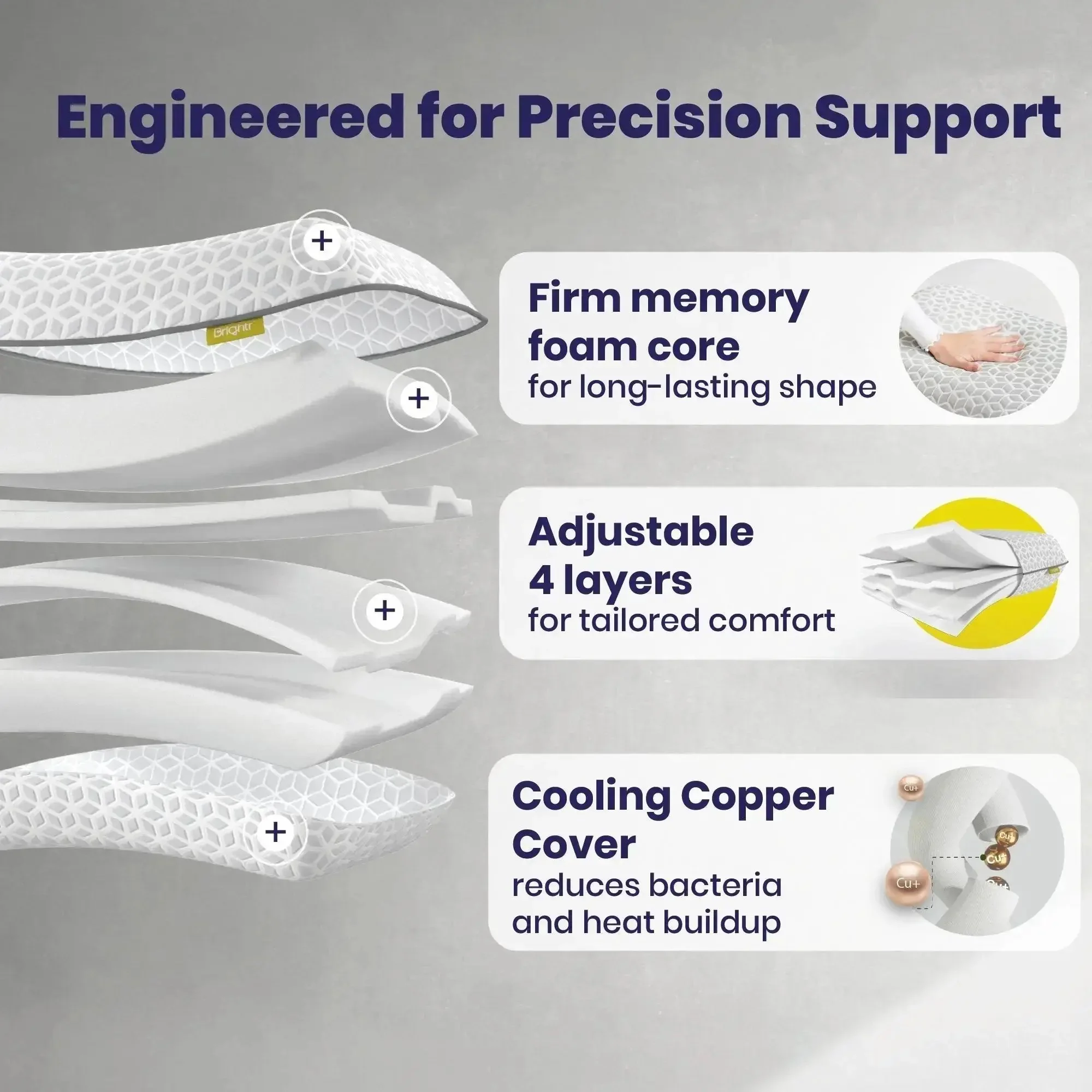 Brightr® Eclipse Adjustable Firm Memory Foam Pillow bundle - Image 4